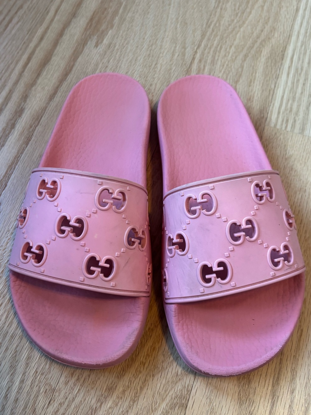 Gucci Pink GG Embossed Slide Sandals